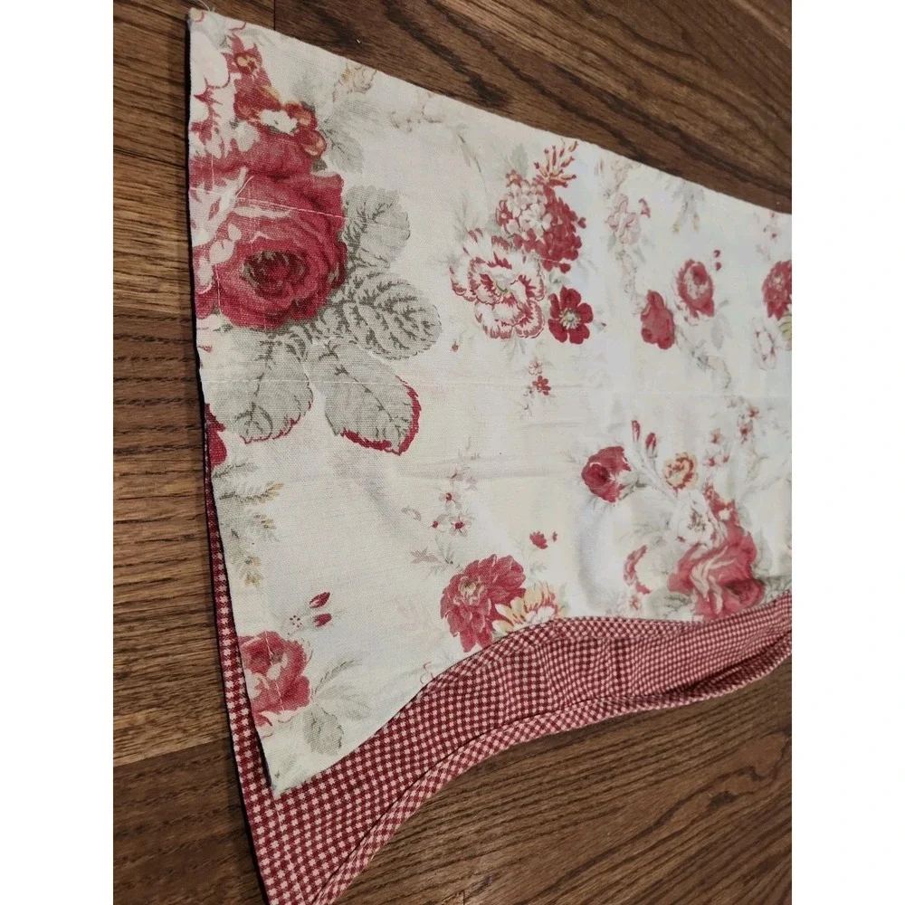 Waverly NORFOLK ROSES Red Gingham Layered Scalloped Valance 15 X 76 Cottagecore